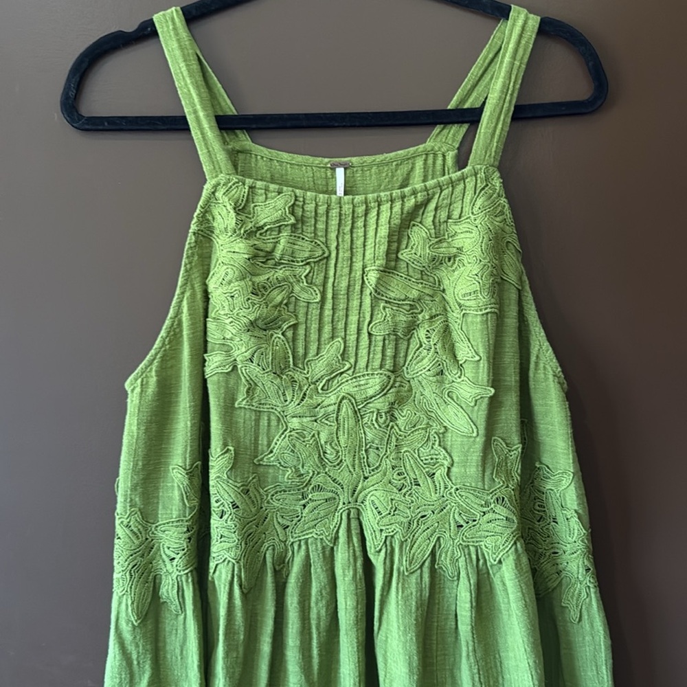 Free People 100% Cotton Green Lace Embellished Dress - Picture 2 of 5